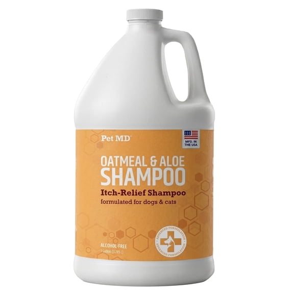 Pet MD Oatmeal & Aloe Shampoo for Dogs and Cats - Nourishing Anti Itch for Sensitive Dry Skin & Flaking - Professional Grooming & Moisturizing Dog Shampoo Gallon