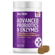 Pet MD Probiotics & Enzymes for Dogs - Gut Health Chews with Prebiotics - Digestive Aid for Dogs with Upset Stomach, Diarrhea, Constipation, or Gas - Functional Probiotics for Dogs - 60 ct