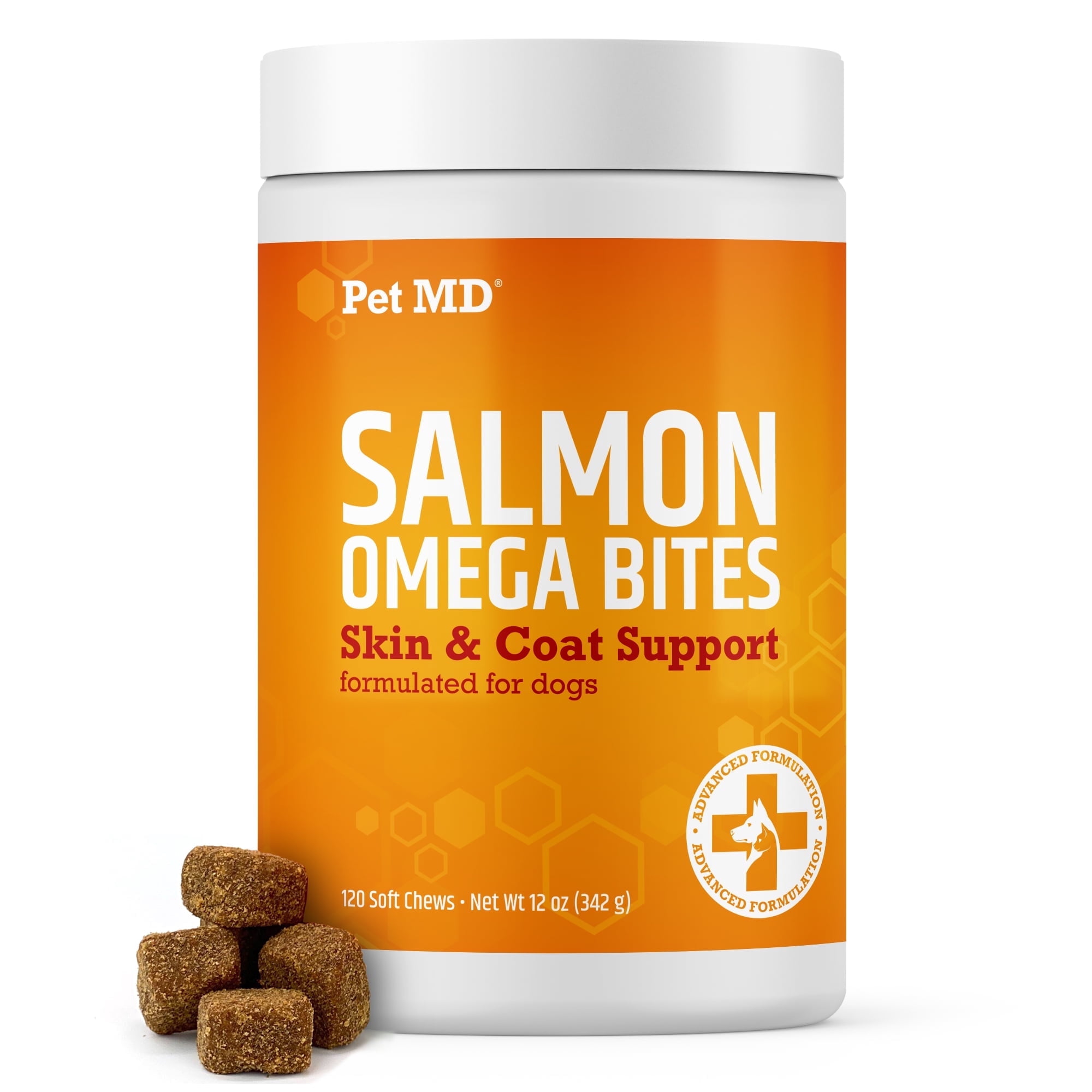 Pet MD Salmon Oil Omega 3 for Dogs - Advanced Allergy & Itch Relief for Dogs - Omega 3 & 6, EPA & DHA, Fish Oil Omega 3 Soft Chews - 120 Count