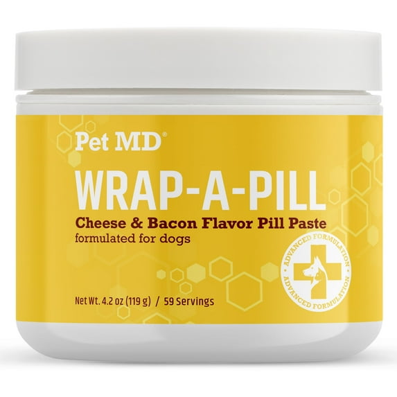 Pet MD Wrap A Pill Cheese & Bacon Flavor Pill Paste for Dogs - Make a Pocket or Pouch to Hide Pills & Medication 4.2 oz