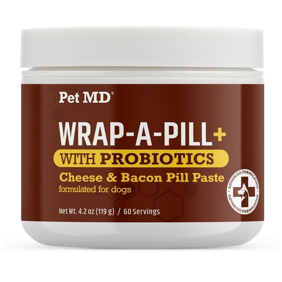 Pet MD Wrap-A-Pill Cheese & Bacon Pill Paste with Probiotics, Pill Wrap for Dogs - Paste for Dogs - Wrap Pills, Capsules, Tablets in a Pocket - 4.2 oz