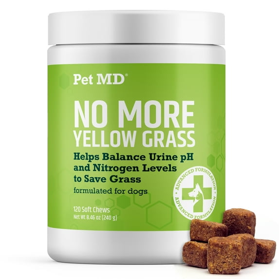 Pet MD No More Yellow Spots Dog Urine Neutralizer for Lawn - pH-Balancing Helps Prevent Dog Pee from Killing Grass - Enhanced with Digestive Probiotics for Dogs & Puppies - 120 ct