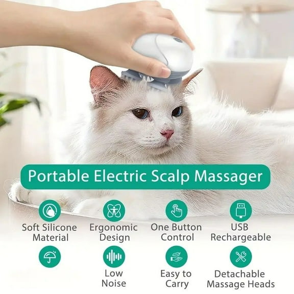 Pet Massager, Electric Cat & Dog Massager - 4 Rotating Heads, Relaxing Scalp & Muscle Massager for Cats and Dogs, Pet Gift