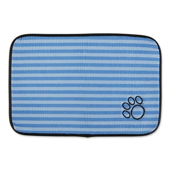 Pet Mat Blue Stripe Emb Paw