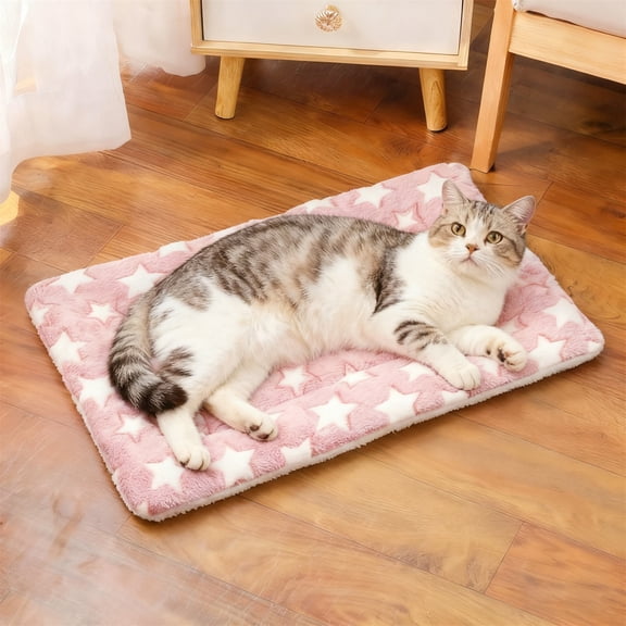 Pet Mat Small Animal Bed Mat, Guinea Pig Cage Liner Chenille Plush Fleece, Washable Non Slip Pee Pad for Puppy Cat, Soft Warm Cage Liners with Waterproof Bottom,Pink L