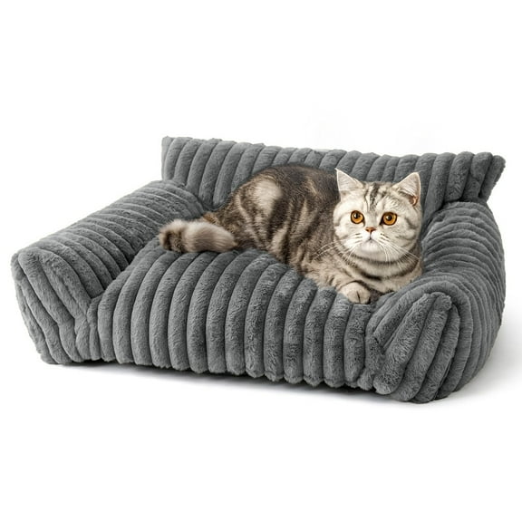 Sanmadrola Cute Cat Bed for Indoor Cats, Couch Bed with Removable Washable,Premium Soft Corduroy Fleece Pet Bed for Small Dog & Cat,Dark Gray