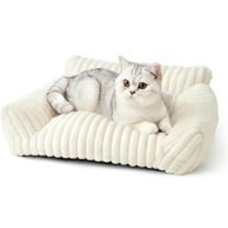 Sanmadrola Cute Cat Bed for Indoor Cats, Couch Bed with Removable Washable,Premium Soft Corduroy Fleece Pet Bed for Small Dog & Cat,Milk White
