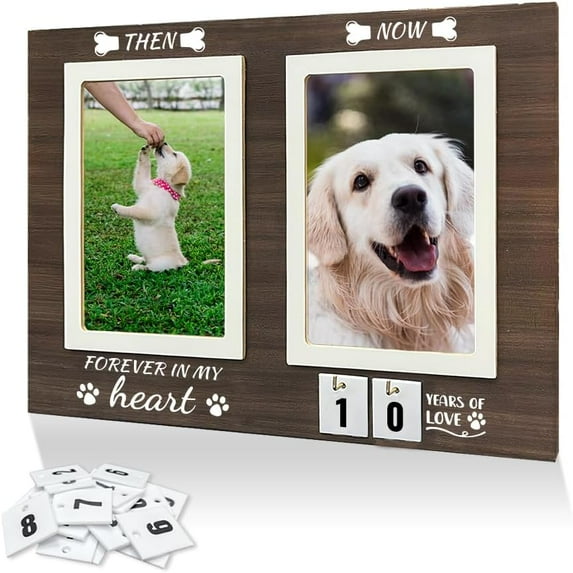 Pet Memoria Photo Frame Then & Now Anniversary Picture Frame Anniversary Rectangle Wood Photo Frames for Friends Family Home Decor Holds 2pcs 3.5× 5.5 Inches Photo