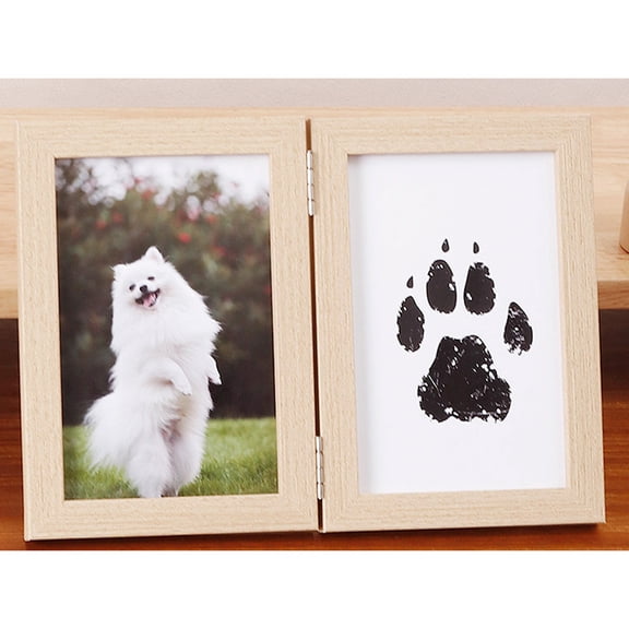 Pet Memorial 1 Set Yellow, 4.3x5.8 Inch Wooden Paw Print Frame & Ink Pads Kit, No Mess Dog or Cat Keepsake