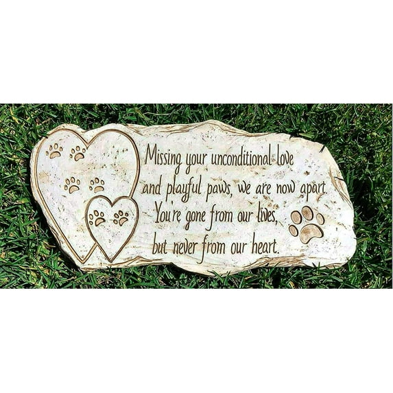 Pet Memorial 12x6" Stone Marker for Dog or Cat - Outdoor Garden, Backyard, or Lawn Grave Headstone