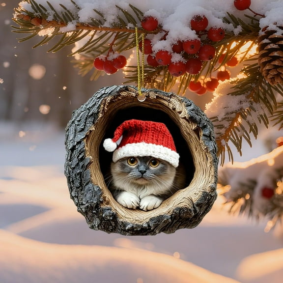 Pet Memorial Christmas Ornament, Acrylic Flat Animal-Themed Hanging Decoration with Gift Box, Rustic Tree Decor for Pet Lovers, Holiday Commemorative Keepsake