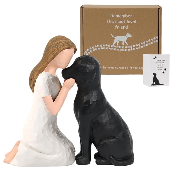 Pet Memorial Figurine for Dog Lovers, Hand-Painted Black Dog Statue,Friendship Remembrance Gift, Sympathy Memorial for Loss of Beloved Pet(Black)