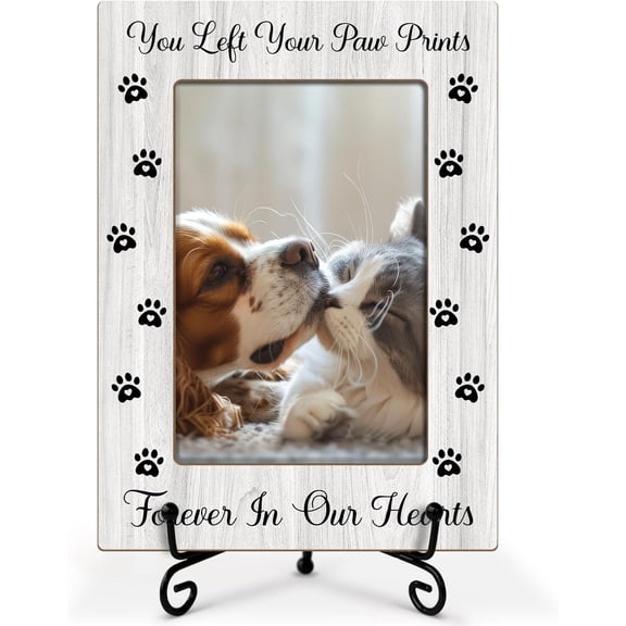 Pet Memorial Frame - Your Paw Prints Forever, Wooden Picture Frame Gift - 4x6 Stand - Vertical for Tabletop