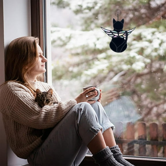 Pet Memorial Gift Angel Cat Hanging Ornament Sympathy Decor Memorial Sign Pet Loss Remembrance Black Color