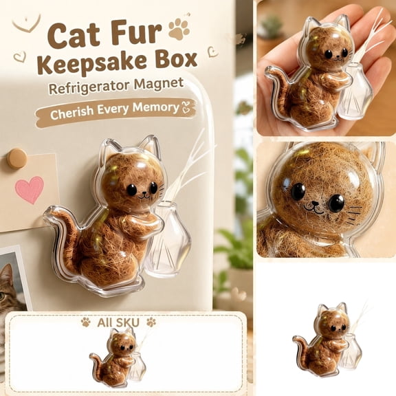 Pet Memorial Gift Cat Keepsake Box, Small Wooden Storage for Pet and , Sympathy Gift for Cat Lovers with Refrigerator Magnet Backing, A