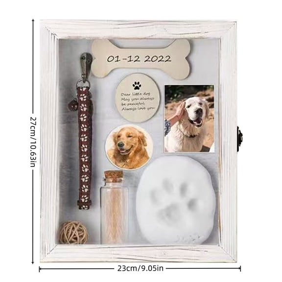 Pet Memorial Gift Shadow Box, Wooden Pets Paw Ink & Collar Holder Picture Frame, Dog Loss Photo Sign, DIY Photo Frame Keepsake for Cats Dogs Puppy