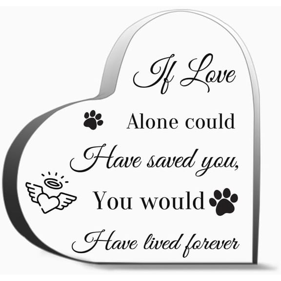 Pet Memorial Gifts, 4 x 4 inches Bereavement Remembrance Gift for Loss of Dog Cat, Sympathy Condolence in Memory Acrylic Heart Sign, Office Art Decor