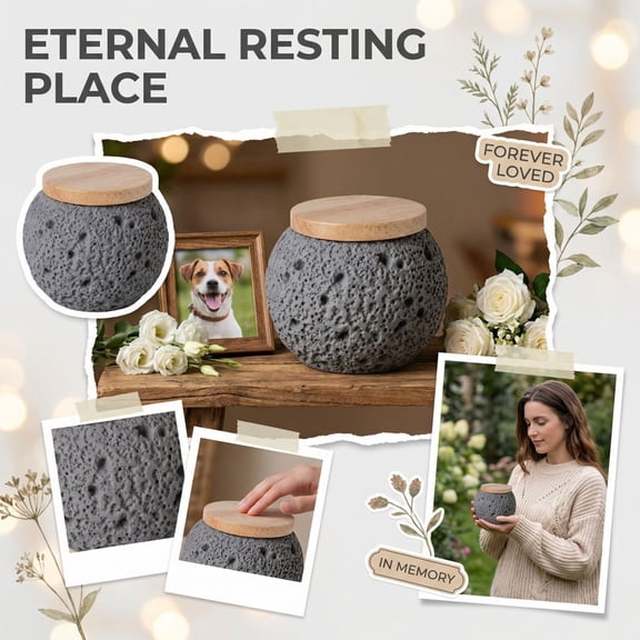 Pet Memorial Gifts, Small Glass Jar with Lid, Wooden Keepsake Box, Cremation Holding, indoor Display, Gray, 1 Pc
