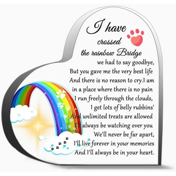 Pet Memorial Gifts Sympathy Gift For Loss Of Dog Cat Pet Memorial Acrylic Rainbow Bridge Decorations Gifts For Women Men,Acrylic Heart Keepsake For Family And Friends