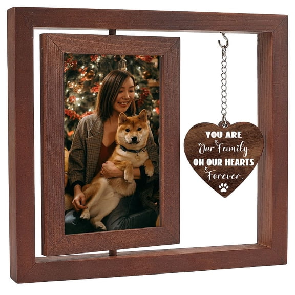 Pet Memorial Gifts for Dogs Sympathy Gift Rotating Wooden Photo Frame Floating Picture Frame 4"x6" Dog Bereavement Remembrance Customizable