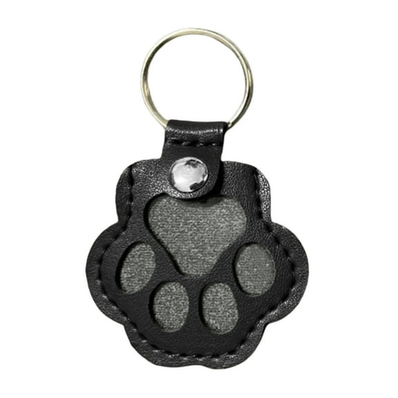 Pet Memorial Keychain With Leather Paw Shape For Dog Cat Hair Keepsake Storage Pendant Black Pu Material Black