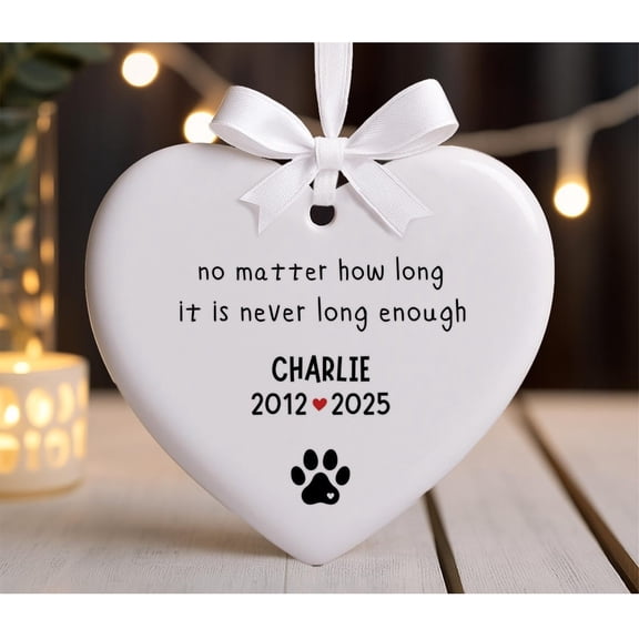 Pet Memorial Ornament, Personalized Dog Remembrance Keepsake, Heartfelt Pet Tribute Ornament, No Matter How Long Quote Décor