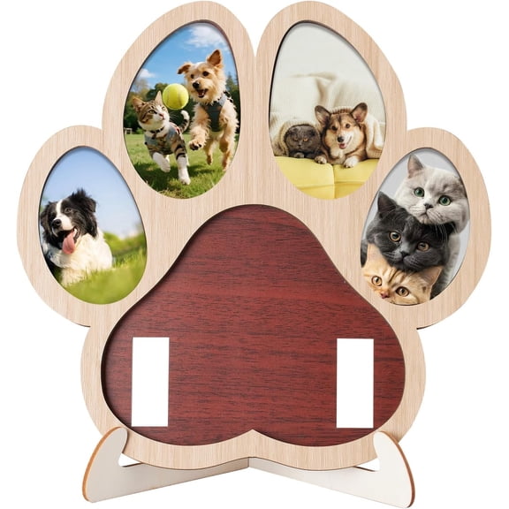 Pet Memorial Paw Photo Frame 4 Photo Collage Display for Dogs & Cats, Dog Keepsake Picture Frame with Collar/Harness Holder, Sympathy Gift for Pet Loss, Pet Enthusiast Commemorative Gift