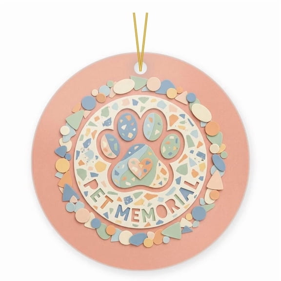 Pet Memorial Paw Print Ornament For Loss Of Dog Or Cat 2D FLAT CIRCLE Ceramic Ornament