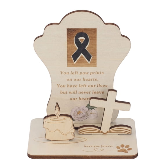 Pet Memorial Plaque, Personalized Wood Desk Decor for Cat and Dog Remembrance, 5.91 x 4.72 x 3.15 inches