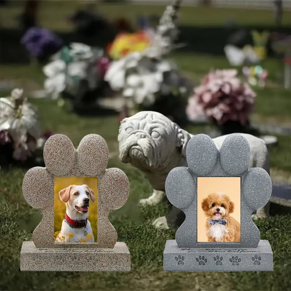 Pet Memorial Resin Stone - Photo-Friendly Dog & Cat Burial Marker for Cemetery & Garden, Memorial Craft Ornament, Year of The Horse Headstone Resin Grave Marker Pet Loss Sympathy Gifts, Beige
