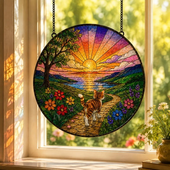 Pet Memorial Round Faux Stained Glass Acrylic Suncatcher, Window Hanging Decor, Pet Loss Remembrance Gift