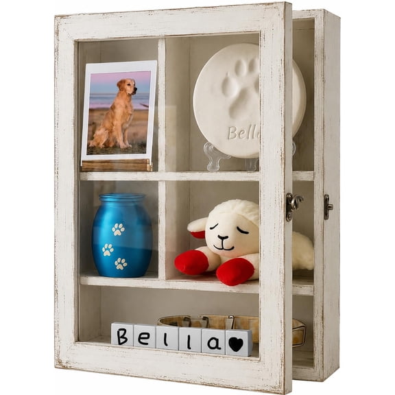 Pet Memorial Shadow Box with Adjustable Shelves,12 * 16 Inch Solid Wood Deep Memory Display Case,Personalized Keepsake Frame for Dog & Cat Lovers, Pet Remembrance Loss Sympathy Gift