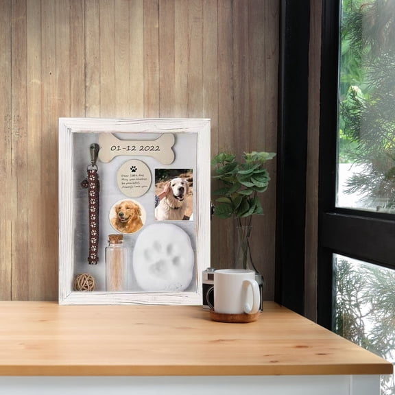 Pet Memorial Shadow Box Frame, DIY Paw Print Keepsake Photo Frame for Dog Cat Memory