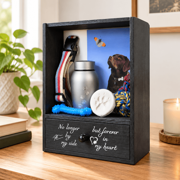 Pet Memorial Shadow Box Keepsake Display Case, Large Picture Frame With Deep Drawer For Dog Remembrance