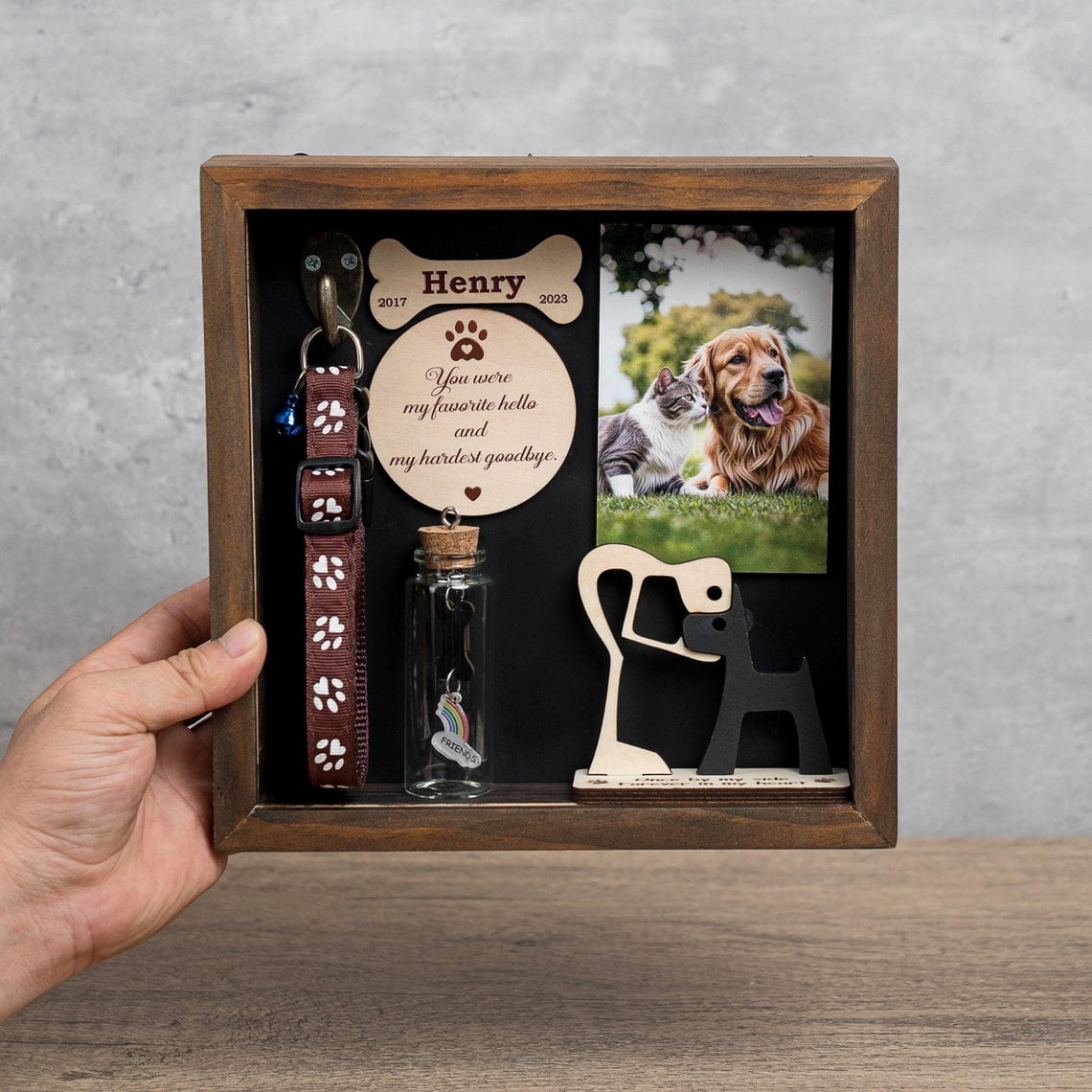 Pet Memorial Shadow Box with Collar Holder, Dog Loss Keepsake Frame ...