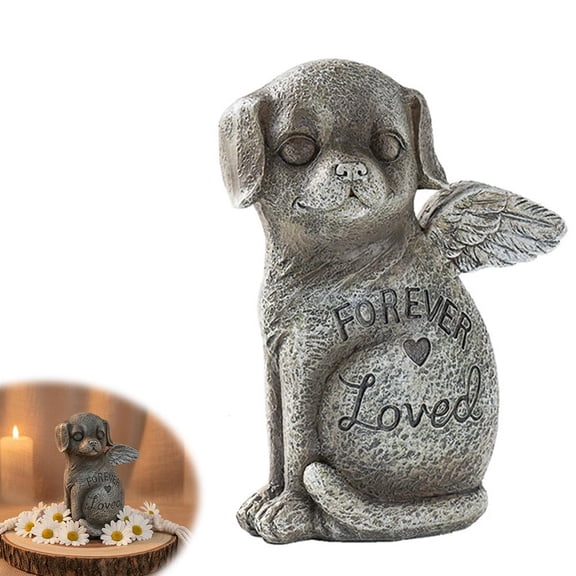 Pet Memorial Statue, Dog Cat Sympathy Gift with Angel Wings & Forever Loved Inscription, Hand-Painted Resin Figurine for Rainbow Bridge Remembrance, Indoor Outdoor Garden Grave Marker Keepsake