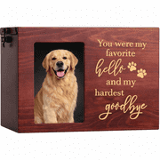 Pet Memorial Urn, Large Wooden Cremation Urn with Photo Frame, Keepsake Memory Box for Dog and Cat Ashes, Black Flannel Lining
