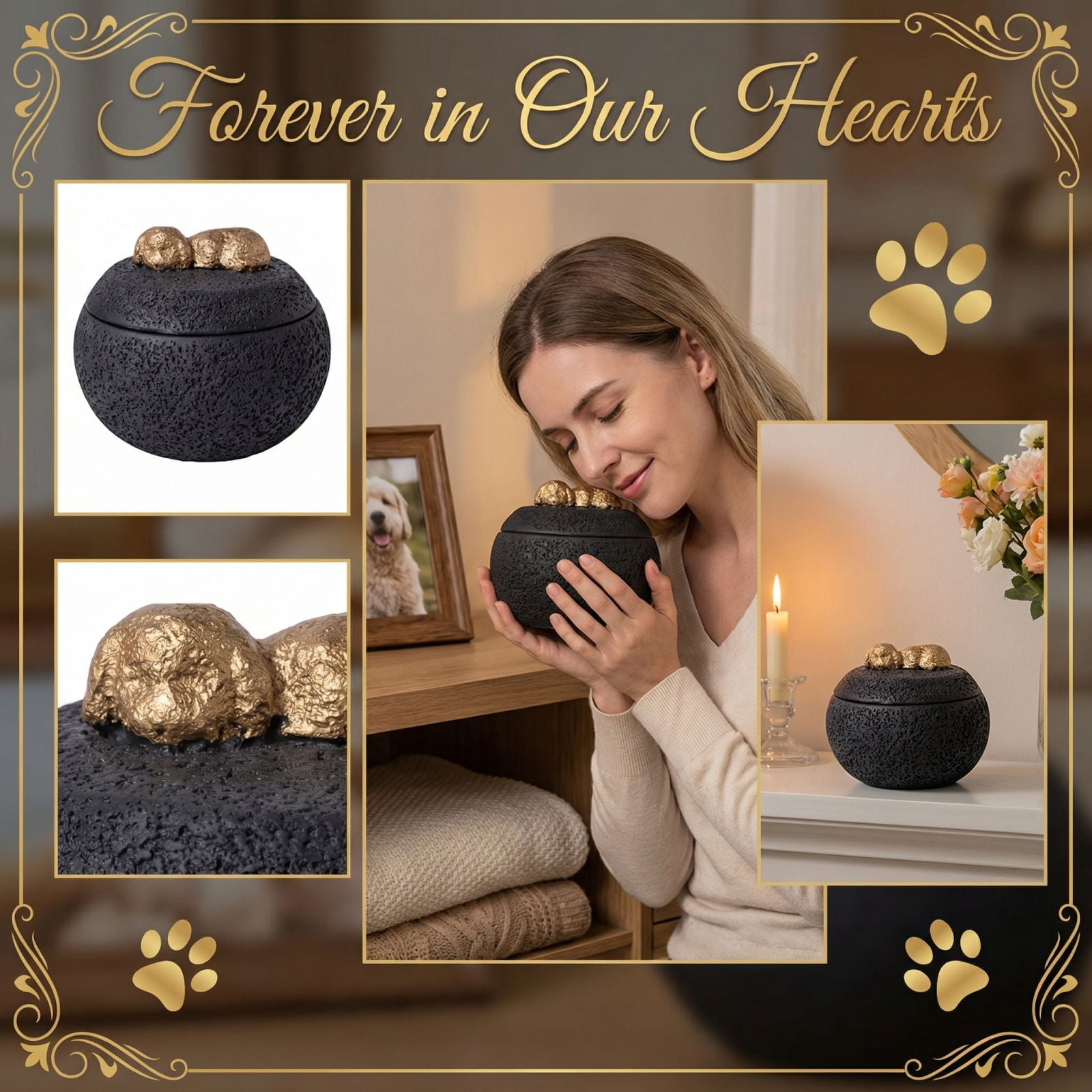 Pet Memorial Urn for Ashes, Cremation Urn for Dogs Cats, Loss of Pet Gift, Sympathy Keepsake for Pet Lovers