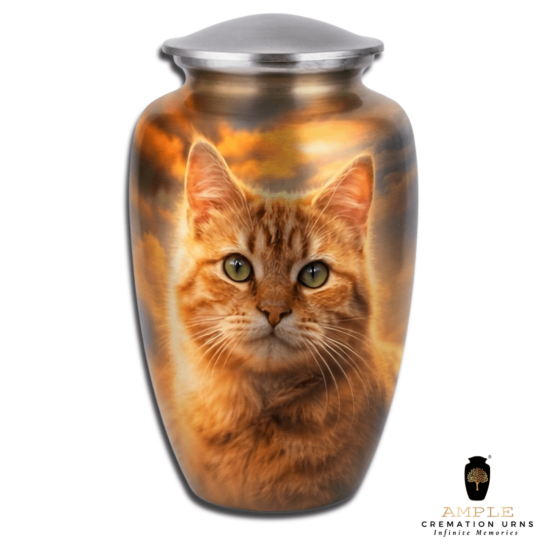 Pet Memorial Urn for Cat Ashes Aluminum Cremation Urn Large Cat Face Artwork 10 INCH