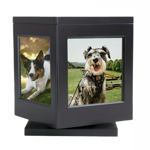 Pet Memory Cremation Box with Rotating Photo Frame Dog Funeral Casket Home Decors for Various Pet Keepsakes