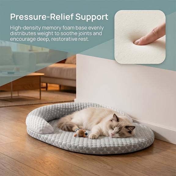 Pet Memory Foam Bed with Round High Density Base Joint Relief and Pressure Allocation Structure for Dog Cat Deep Sleep Cushion Gray M