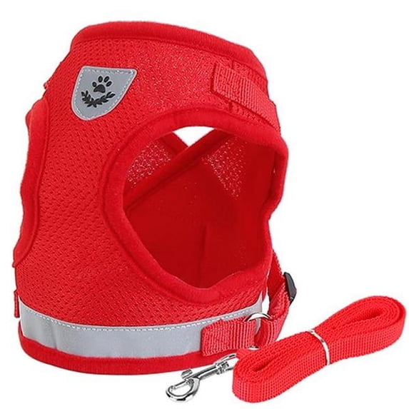 Pet Mesh Harness Dog Leash Set Reflective Chest Strap Adjustable Puppy Vest For Puppies Breeds Dogs Cats Walking Outdoor - Red