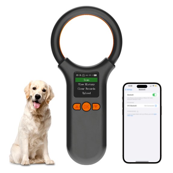 Pet Microchip Scanner Bluetooth, Animal Tag Reader, 1.44" TFT Screen, 500 Label Storage