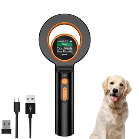 Pet Microchip Scanner, Rechargeable Micro Chip Reader Scanner ISO11784/85/FDX-B/EMID 240 Records Data Storage for Animal Pig Dog Cat, Black