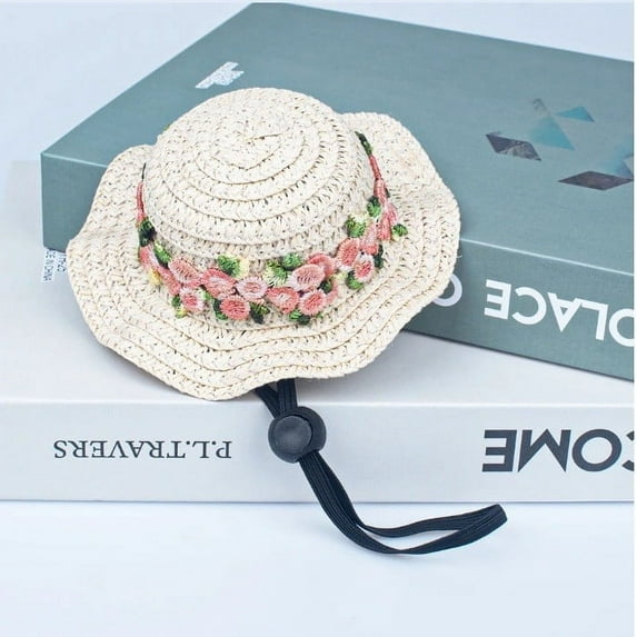 Pet Mini Straw Hats for Small Dogs and Cats, Adjustable Chin Strap and Breathable Weave, Sun Protection and Stylish Summer Accessory for Outdoor Adventures and Photo Shoots