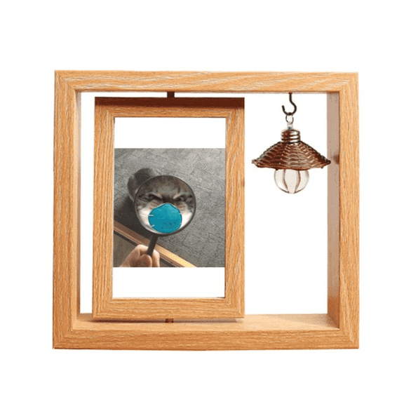 Pet Mirror Angry Head Cat Happy Wooden Rotating Picture Photo Frame 4x6