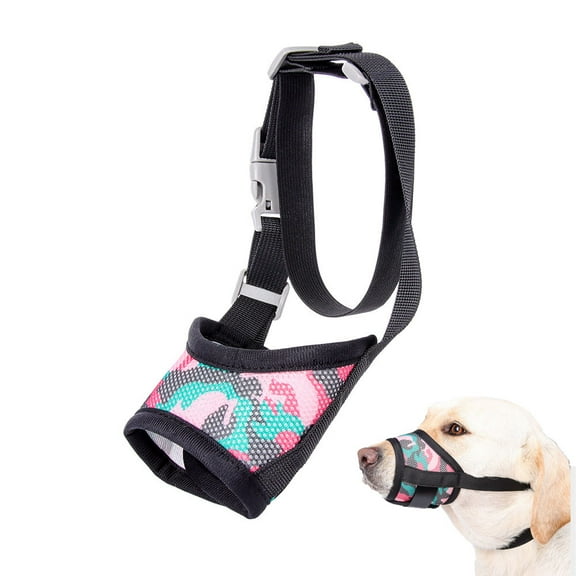 Riklu Dog Muzzle for Safe Walking - 360° Full Coverage Anti-Bite Anti-Bark, Breathable Mesh, Adjustable Buckle, Cute Prints, Drink-Friendly
