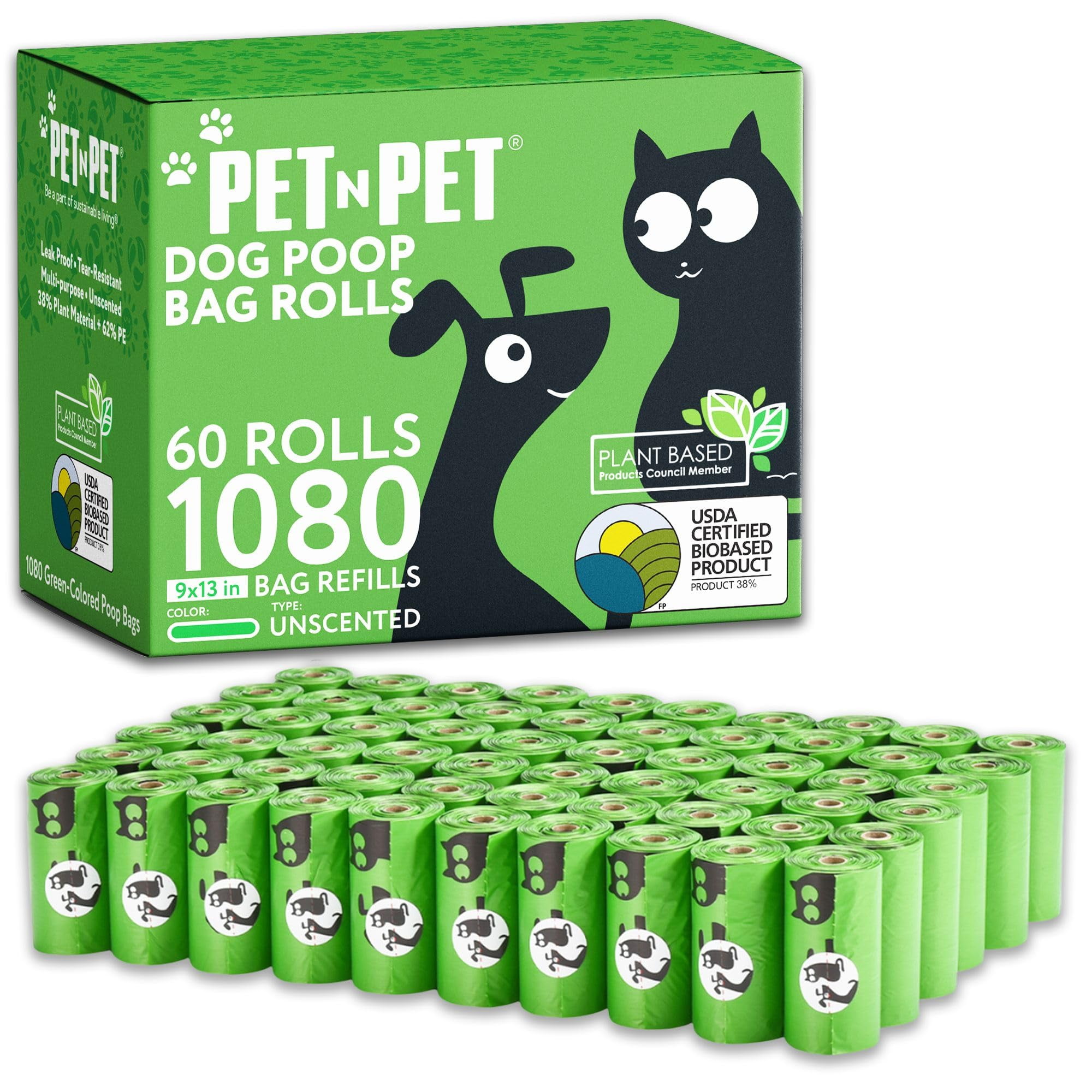 AYOTEE 100 Count Dog Poop Bags - Extra Thick, Plant-Based, EZ Tie Handles For Pooper Scoopers, Unscented & Compostable