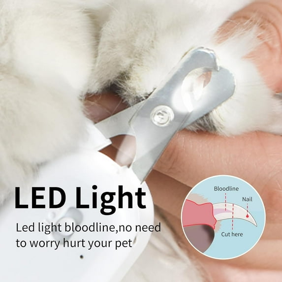 Pet Nail Clipper with LED & Light, Cat Claw Trimmer for Bloodline Detection, Angled Blade Grooming Tool for Dog Cat Rabbit Small Animals