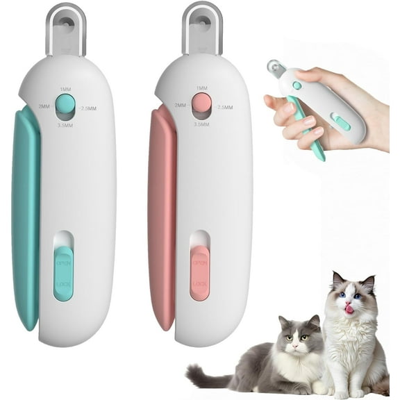 Pet Nail Clippers, Adjustable Claw Clippers for Cats, Round-Hole Trimmer with Dust Storage, Safe Pet Claw Clipper Grooming Tool (Blue + Pink)
